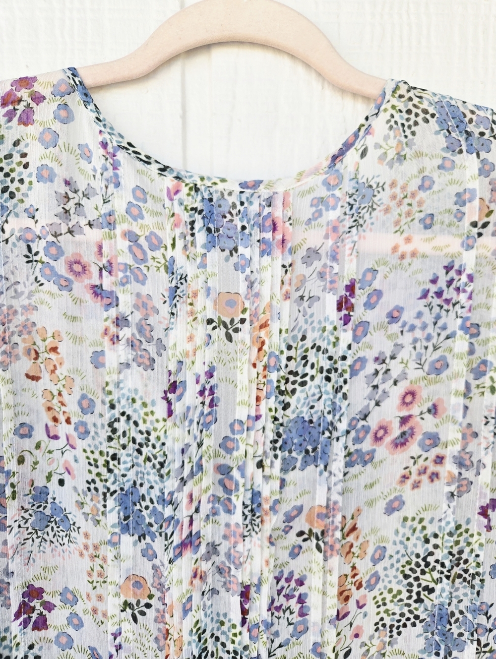 Sundance Sheer Floral Pintuck V Neck Ruffled Poncho Style Peasant Top Small - Picture 4 of 7